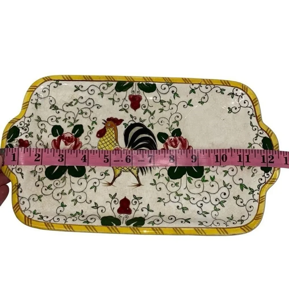 RARE Vintage Early Provincial Rooster and Roses Tray and Coffee Cup Set READ